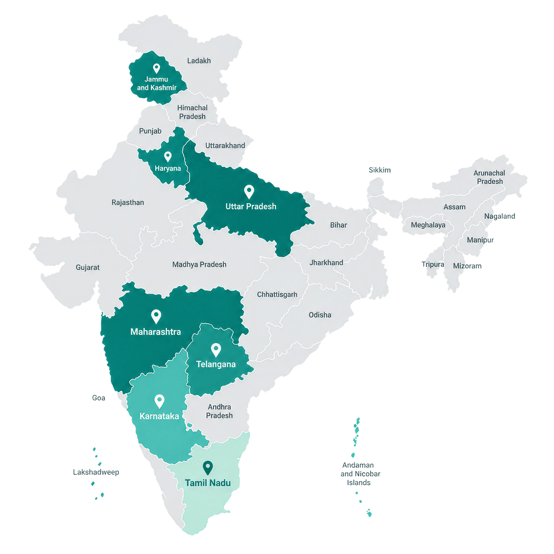 Map of India showing states reached through JK Fenner CSR initiatives